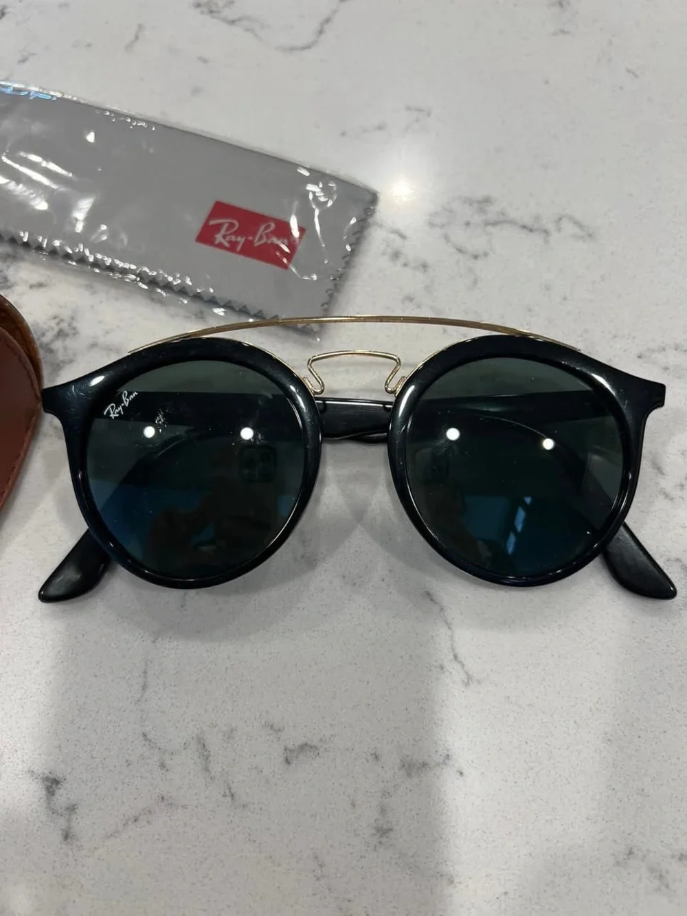 Ray-Ban Black Frame Sunglasses with Gold Double Bridge